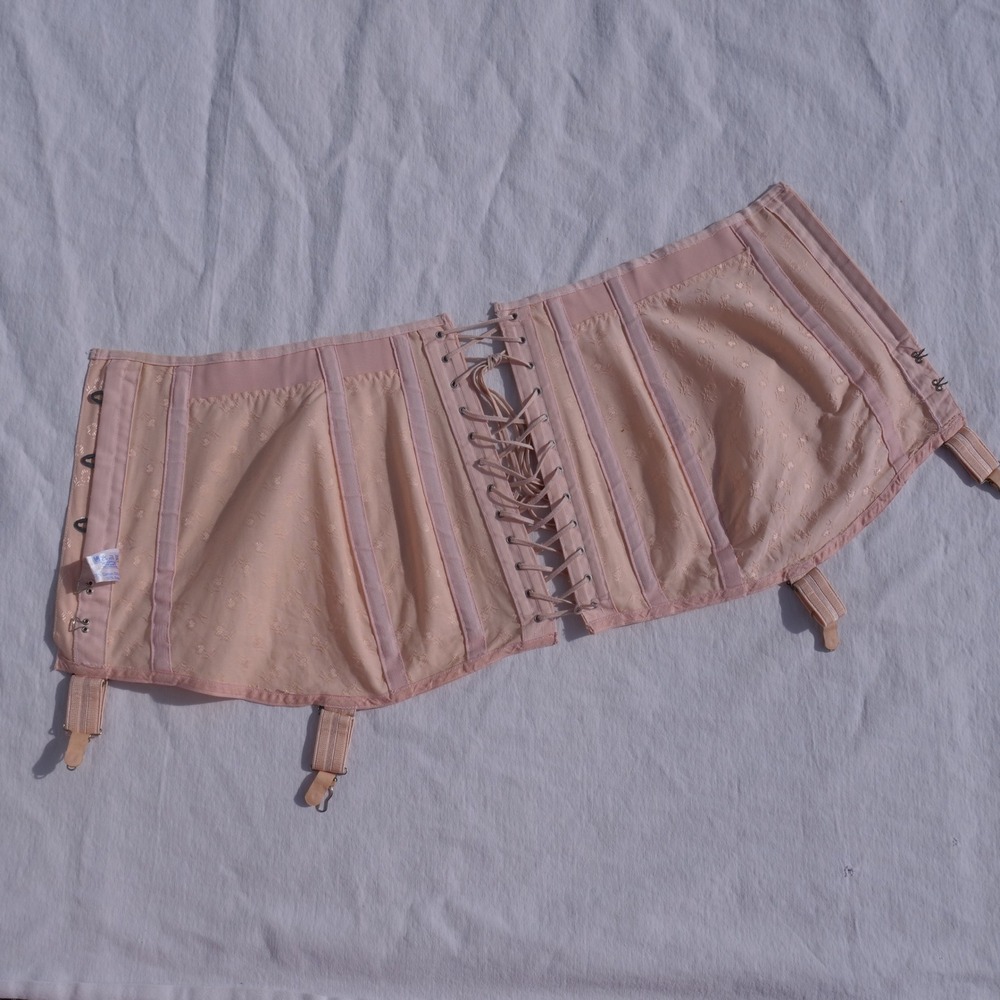 Vintage 60s Twilfit Foundations pale pink jacquard corset girdle skirt - Picture 3 of 8